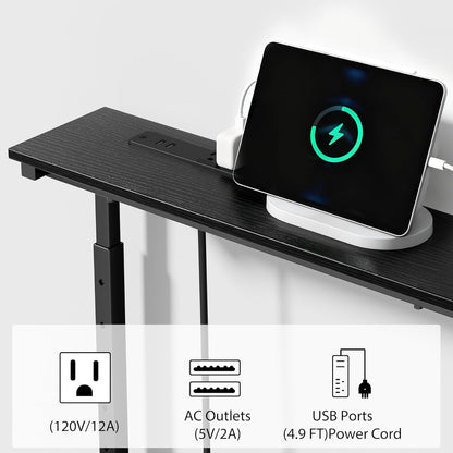 Keelian 78 inch Behind Couch Table with Outlets Adjustable Sofa Table Black