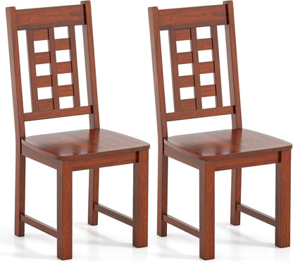 GIANTEX Wooden Dining Chairs Set of 2, Kitchen Chair w/Solid Rubber Wood Frame, High Hollowed Backrest, Wide Seat, 400 LBS Load, Farmhouse Side Chairs for Kitchen, Dining Room, Living Room