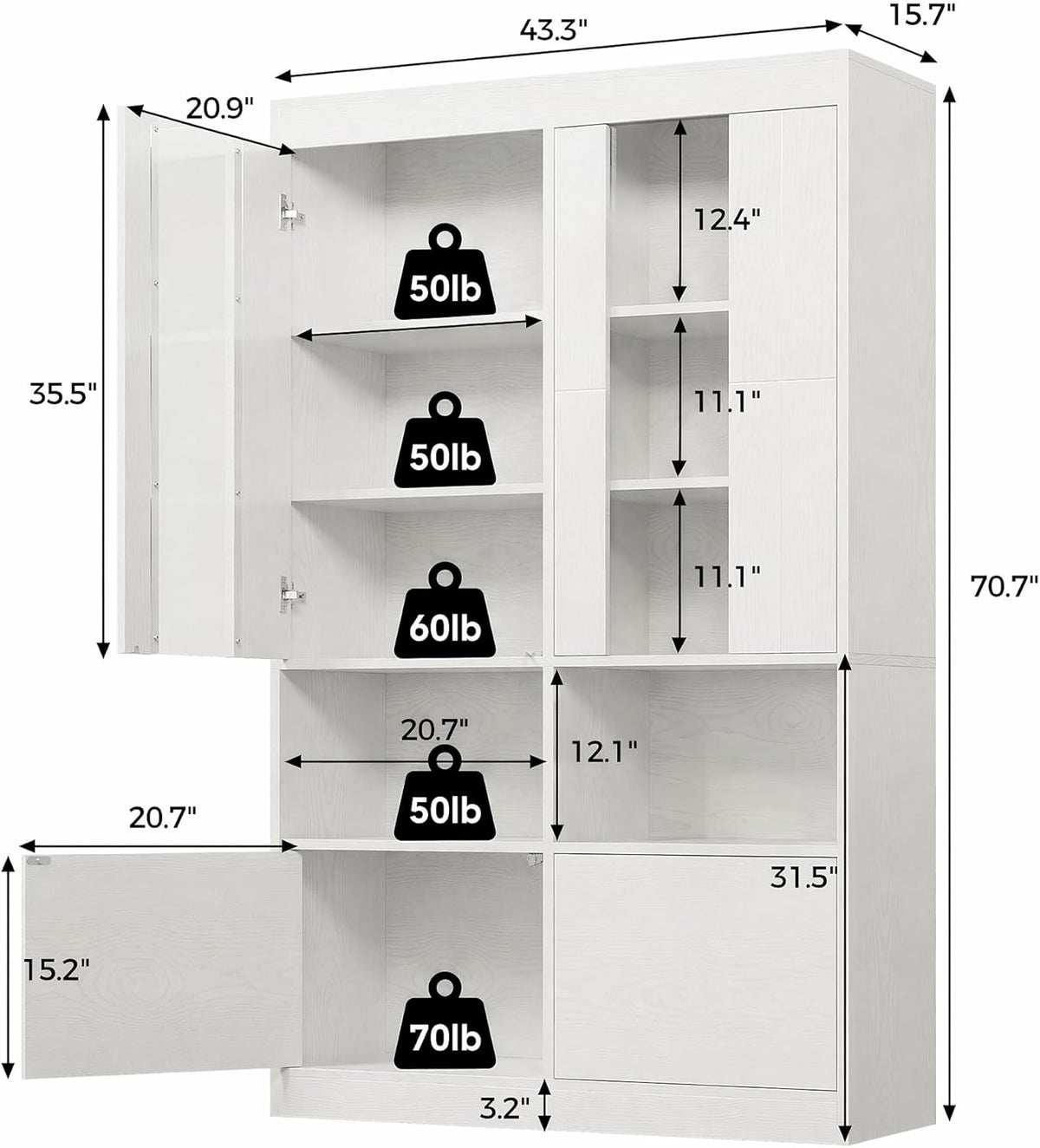 IRONCK Kitchen Pantry Cabinet, 70.7 Inch Tall Pantries, Pantry Cabinet with Acrylic Doors, Freestanding Kitchen Cabinet with Storage for Dining Room, Kitchen