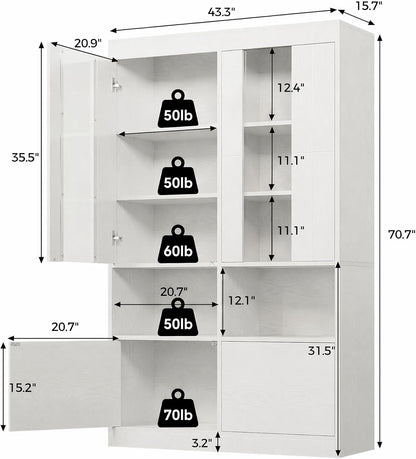 IRONCK Kitchen Pantry Cabinet, 70.7 Inch Tall Pantries, Pantry Cabinet with Acrylic Doors, Freestanding Kitchen Cabinet with Storage for Dining Room, Kitchen