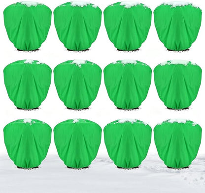 ANPHSIN 12 Pcs 39.3in x 39.3in Plant Covers Freeze Protection - Winter Shrub Plant Protection Bags, Frost Blankets Cloths with Drawstring for Outdoor Garden Potted Plants, Green