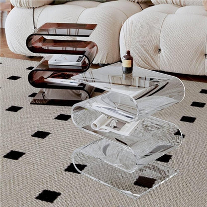 S Shaped Acrylic Side Table, Sleek Nightstand, Acrylic Coffee Table, Clear Bedside Table, Magazine Bookshelf, End Table for Living Room, Bedroom, Study, Patio(Orange)