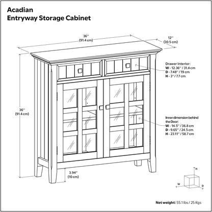 SIMPLIHOME Acadian Solid Wood 48 inch Wide Storage Bench that Seats 2 and 36 inch Wide Storage Cabinet in Distressed Grey for the Living Room, Entryway, and Family Room, Transitional Style