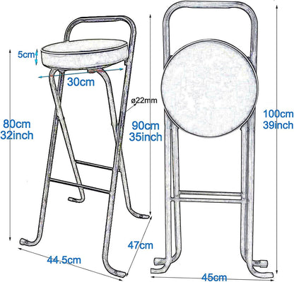 Folding Bar Stool (32inch/80cm)- Comfortable Padded Seat -Kitchen Counter Breakfast Bar Desk Stool Chair - Portable High Chair Stool for Picnic Garden Party (Color : Black B)