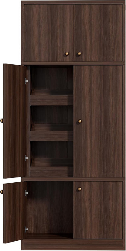 Tall Kitchen Pantry Cabinet 71 Inch, Freestanding Storage Cabinet with Doors and Adjustable Shelves, E1-Grade Wood, Walnut Finish for Kitchen Pantry Storage