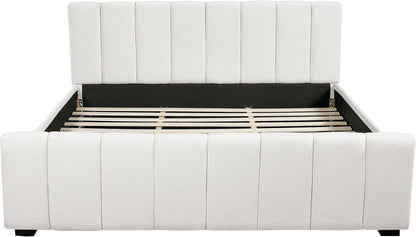 Merax King Upholstered Bed with Thick Headboard and Footboard, Beige
