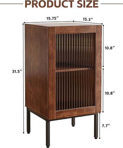 BVIUNTWO Glass Door Cabinet,2-in-1 Buffet Cabinet with Storage,32 Inch Farmhouse Console Table with Metal Base,Sideboard Coffee Bar Cabinet for Kitchen,Dining Room,Living Room,Brown