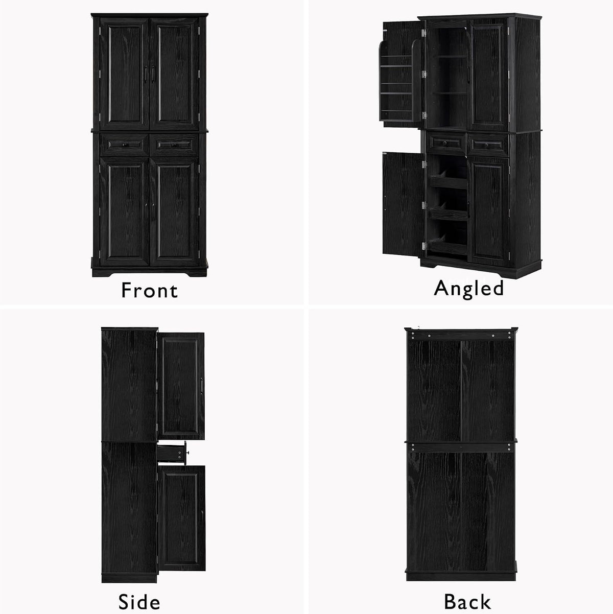 Virubi 71" Tall Kitchen Pantry Cabinet with 3 Pull Out Cabinet Organizers, Farmhouse Embossed Texture Storage Cupboard with Door Shelves, Adjustable Shelves, Anti-Tip Kit for Kitchen & Dining (Black)