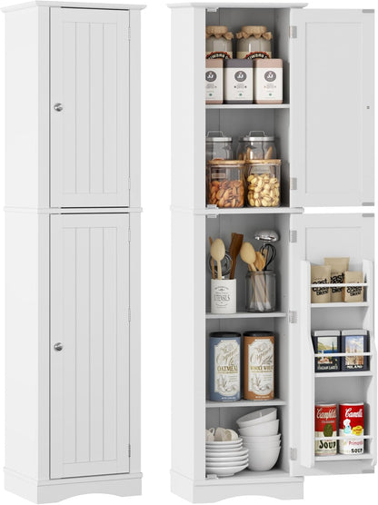 Function Home Tall Bathroom Storage Cabinet, 64" Slim Kitchen Pantry with Door Storage, Narrow Wood Freestanding Cabinets with Adjustable Shelves for Kitchen Living Room Dining Room, White
