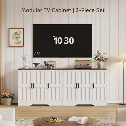 Modern Farmhouse Buffet Cabinet with Storage, 85" Large Sideboard Storage Cabinet with 6 Barn Doors, Coffee Liquor Bar Cabinet Wood Table Credenza with Adjustable Shelf for Kitchen Dining Living Room