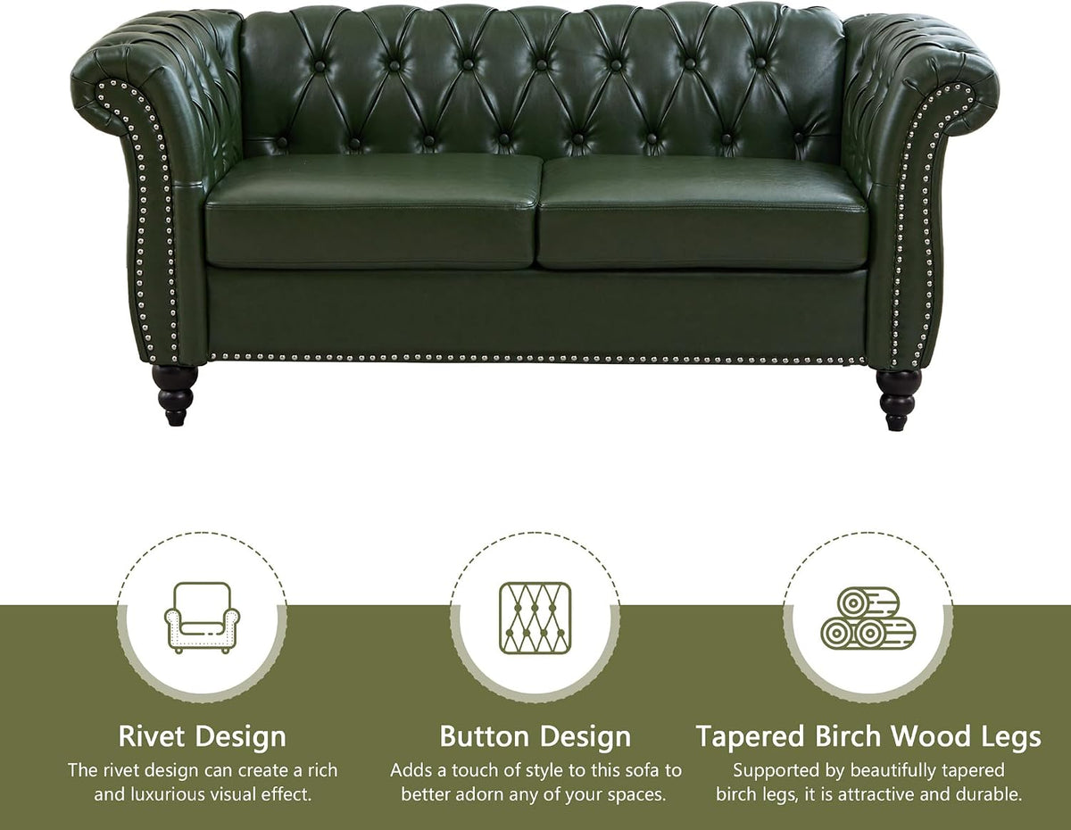 QHITTY Accent Sofa, Chesterfield Loveseat Modern Leather Couch Upholstered Sofa with Tufted Back for Living Room Furniture (Green)