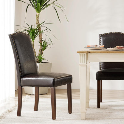 DUMOS Dining Chairs Set of 6, PU Leather Kitchen Chairs for Living Room | Upholstered, Wooden Legs, Padded Seat, High Back, Armless, Modern Accent, Dining Room, Restaurant, Brown