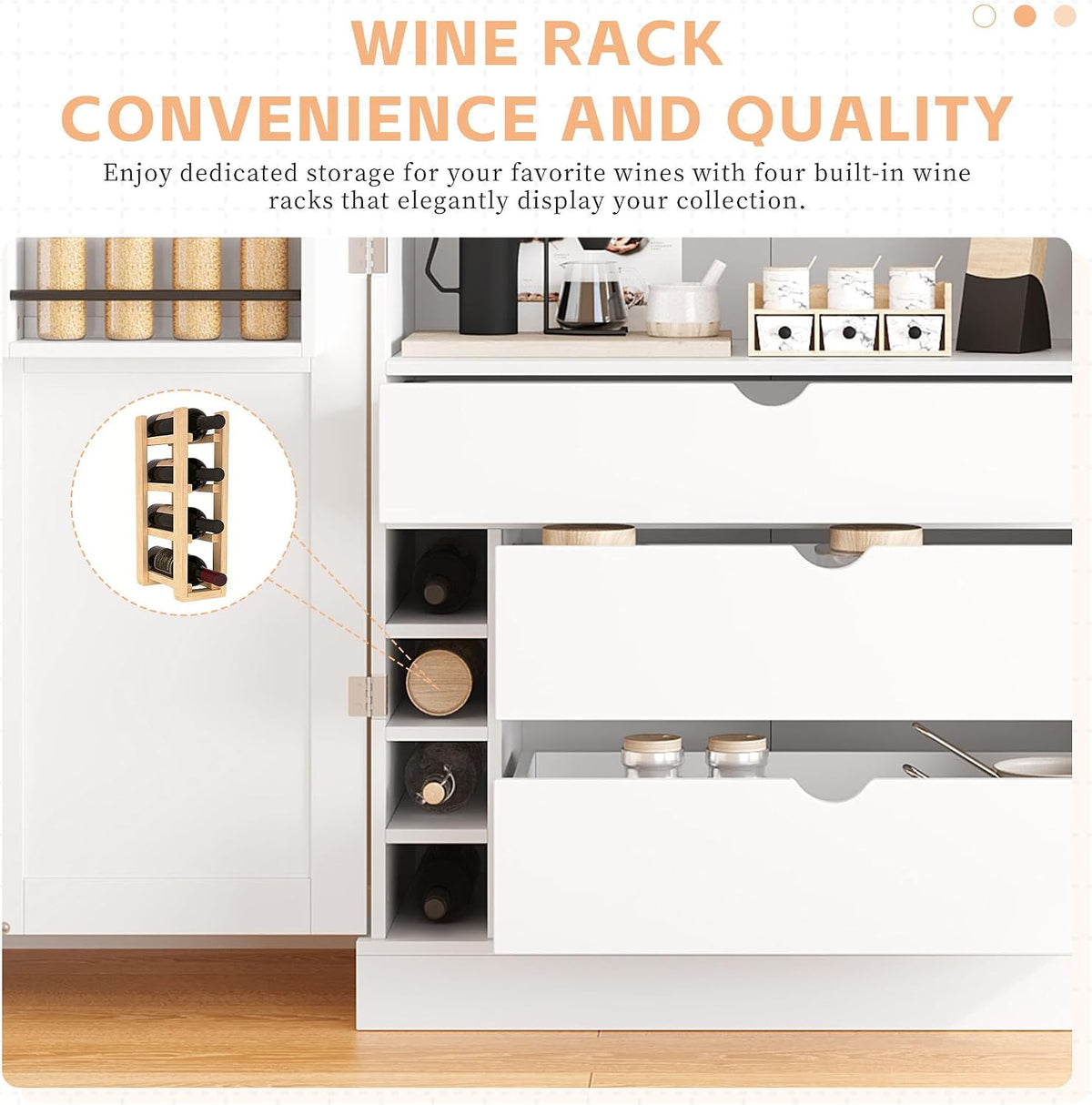 roomfitters 77'' Kitchen Pantry Organizers and Storage Kitchen Cabinet, with Door Spice Racks, Wine Rack, 3 Drawers, White