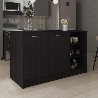 Kitchen Island with Three Open Shelves and Two Cabinets | Spacious countertop and concealed storage for efficient kitchen use