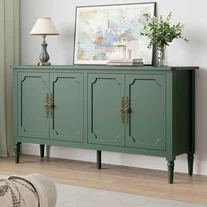 FansaFurn 58" Large Sideboard Buffet Cabinet with 4 Doors, Modern Credenza Buffet Table for Coffee Bar, Storage Cabinet for Dining Room Living Room, Green
