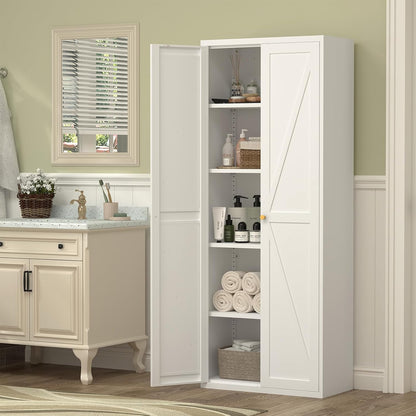 71" Tall Kitchen Pantry Storage Cabinet, Kitchen Storage Cabinet with Doors and 4 Adjustable Shelves, Metal Freestanding Cupboard for Garage Dining Room Living Room Bathroom, White