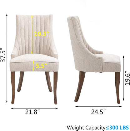 mikibama Linen Beige Dining Chairs Set of 6 Channel Tufted Kitchen Dinner Chair Comfy Fabric Upholstered Accent Chair for Dining Room with Solid Wood Legs