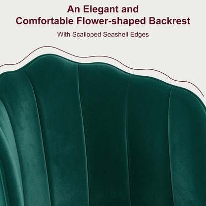 VECELO Velvet Dining Chairs Set of 4, Modern Upholstered Kitchen Chairs with Thick Cushions, Curved Padded Backrest and Metal Legs, for Kitchen, Dining Room, Living Room, Green