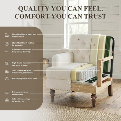 MALOL Modern Accent Chairs Set of 2 for Living Room, Comfy Bedroom Reading Armchair, Upholstered Single Sofa Chair with Thick Cushion &Wood Legs for Small Spaces, Beige