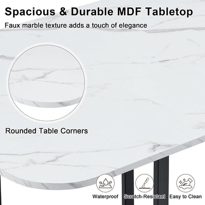 Merax 7-Piece Dining Set with Faux Marble Table, PU Upholstered Chairs, Space-Saving Kitchen Table for Dining Room/Breakfast Nook/Small Spaces, White+Black
