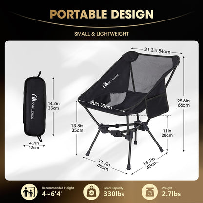 MOON LENCE Portable Camping Chair Backpacking Chair - The 4th Generation Ultralight Folding Chair - Compact, Lightweight Foldable Chairs for Hiking Mountaineering, Beach (Orange-2Pack)