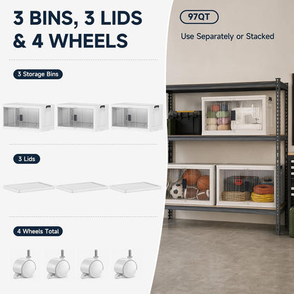 OlarHike 97QT Storage Bins with Lids for Closet, Garage, Shelves, 3 Pack