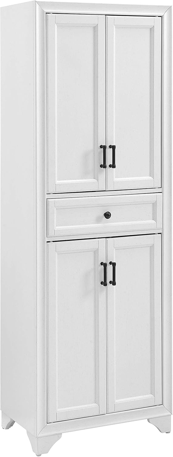 Crosley Furniture Tara Pantry Storage Cabinet with Shelves, Kitchen, Dining, or Laundry Room, Distressed White