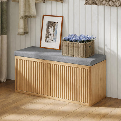 Entryway Shoe Storage Bench with 2" Cushion, 37.4" Small Bench with Shoe Rack, Cabinet Organizer for Hallway，Bedroom End of Bed (Light Oak)