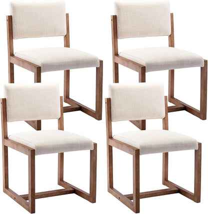 DUOMAY Upholstered Dining Chairs Set of 4, Mid-Century Modern Dining Room Chairs, Linen Fabric Kitchen Side Chairs with Wood Legs, Beige