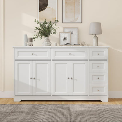 Giantex Large Buffet Cabinet with Storage, 59” Kitchen Cabinet with 4 Doors, 6 Drawers & 2 Adjustable Shelves, Modern Sideboard for Living Room, Coffee Bar, White