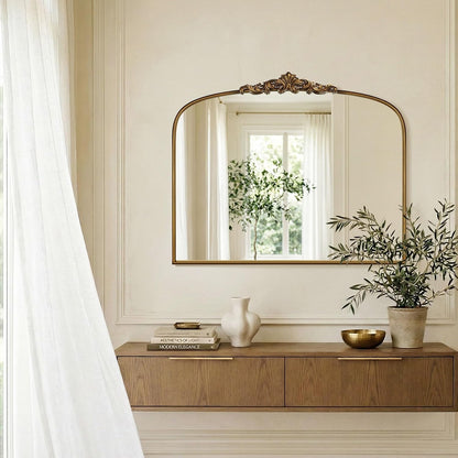 Vintage Gold Mirror 36"X30" Arched Antique Wall Mirror | Metal Frame, HD Tempered Glass, Include Wall Mount Screws,Ideal for Entryway, Fireplace, Living Room, Hallway or Wall Decor