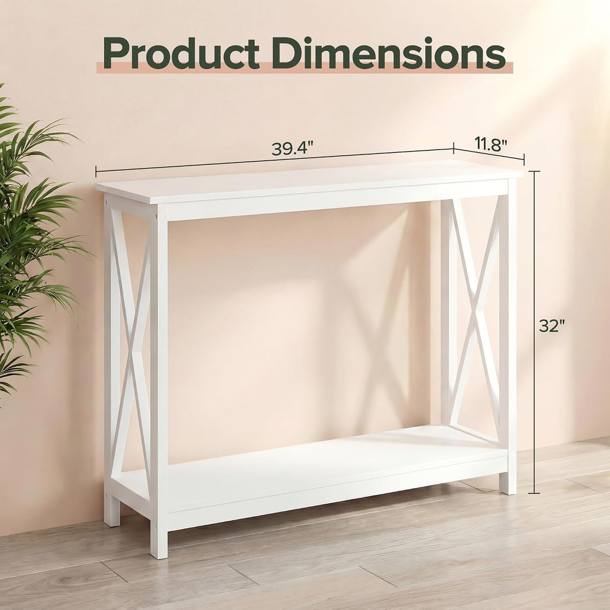 ZenStyle Sofa Side Console Table with 2 Storage Shelves Narrow Accent Table for Entryway/Hallway/Living Room, 39.3in L x 11.8in W x 31.6in H (White, 39.3 inch)