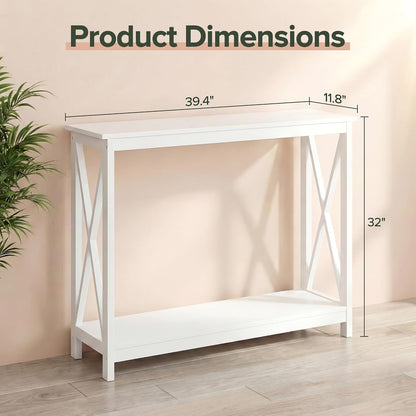 ZenStyle Sofa Side Console Table with 2 Storage Shelves Narrow Accent Table for Entryway/Hallway/Living Room, 39.3in L x 11.8in W x 31.6in H (White, 39.3 inch)