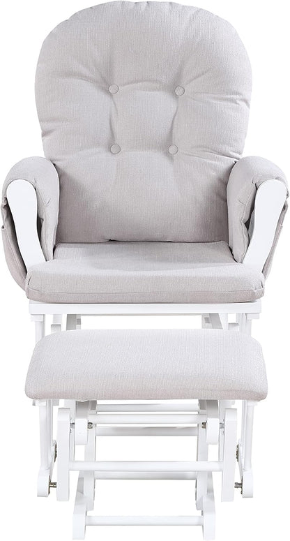 Glider and Ottoman White Wood and Woven Gray Fabric