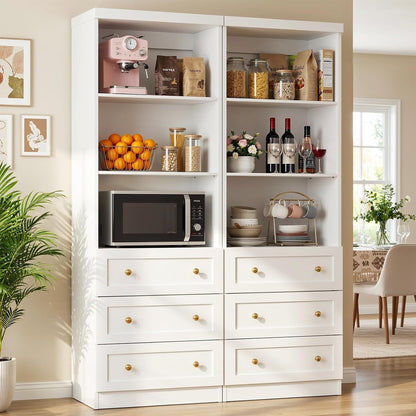Cyclysio 80" Kitchen Pantry Cabinet with 3 Drawers, Tall Storage Cabinet Wood Food Pantry with Thickened Top Panel and Adjustable Shelves, Versatile Cupboard for Kitchen, Dining Room, White
