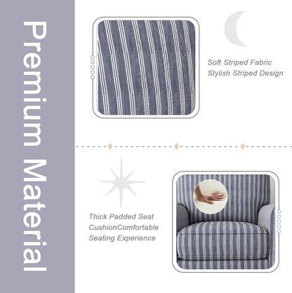 INZOY Swivel Accent Chair Set of 2, Mid Century Modern Reading Chair, Upholstered Swivel Square Chair for Living Room Bedroom Small Spaces, Fully Assembled, Blue Stripe