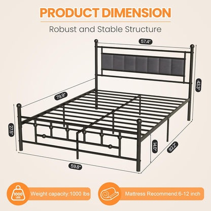Velvet Upholstered Queen Bed Frame with Headboard