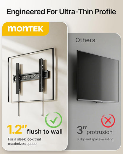 monTEK Ultra Slim Tilting TV Wall Mount for 43–95 inch TVs Holds 150 lbs | 1.2 in Low Profile, 0~-12° Tilt, 4X Safety Tested, Max VESA 800x400mm, Fits 16/18/24 in Wood Studs, Living Room, Home Theater
