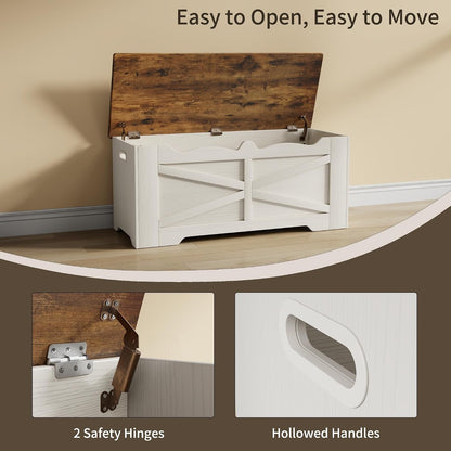47.2" Wooden Storage Bench with 2 Safety Hinges, Flip Top Storage Trunk, 300lbs Load Capacity, Blanket Organizer Bench for Entryway Hallway Bedroom Living Room, White Walnut