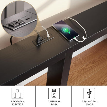 MOHOPE 78.8" Long Console Table with Power Outlets, 7.9" Narrow Sofa Table with USB & Type-C Ports, Skinny Behind Couch Tables with Charging Station, Entryway Table for Hallway, Living Room, Black