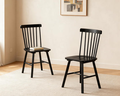 PrimeZone Windsor Dining Chairs Set of 6 - Solid Rubber Wood Farmhouse Kitchen Chair with Spindle Back, Mid-Century Modern Side Dining Chair for Dining Room, Kitchen & Restaurant, Black