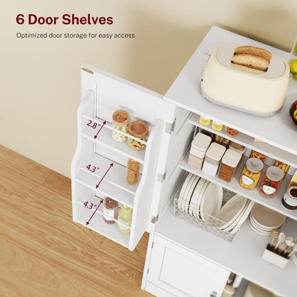 TEENFON 43'H Pantry Cabinet with 4 Doors, Kitchen Cabinet with 6 Door Shelves, Storage Cabinet-Kitchen Pantry for Living Room, Dining Room, Bathroom, White