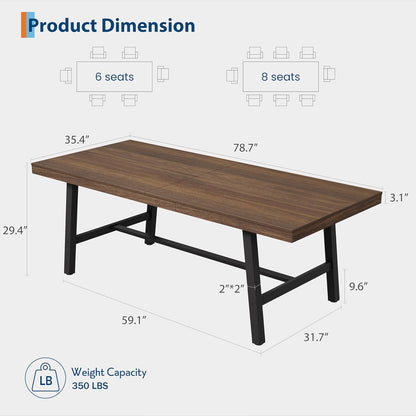 Garvee Industrial Dining Table for 6-8, 78.74" Extra Long Rectangular Kitchen Table with 2"×2" Metal Legs & Wood Top, Large Dining Table for Dining Room, Home Office, Brown