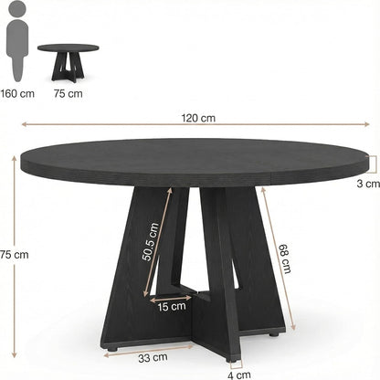 Lailang 47 Inch Dining Table, Small Dining Room Tables, Round Kitchen Tables, Wood Dinner Table, Dining Table for 4, Rustic Farmhouse Table, 47 x 26 x 30 Inch, Black