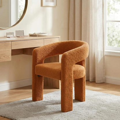 HNY Modern Sherpa Barrel Single Dining Chair, Orange | Upholstered Accent Armchair With 18.5" Wide Seat No Assembly Required For Living Room Bedroom Vanity Small Spaces