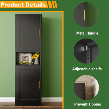 Ckzbx Tall Narrow Storage Cabinet 66.93" H Tall Bathroom Cabinet Metal Pantry Cabinets, 4 Adjustable Shelves for Kitchen, Home Office, Living Room, Dinning Room (20 inches Wide Black)