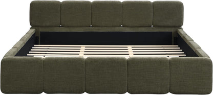 Merax King Boucle Platform Bed with Thick Headboard and Footboard, Green