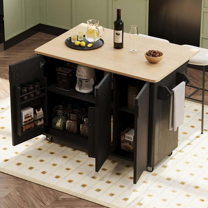 Kitchen Island with Drop Leaf with Drop Leaf Internal Storage Rack, Kitchen Island Cart with Wheels Towel Rack， for Kitchen, Dining Room, Black