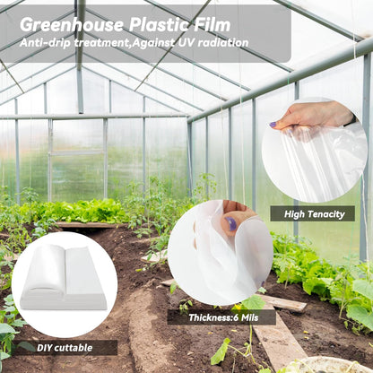 6.5x19.7Ft Clear Greenhouse Film Plastic Sheeting, Greenhouse Polyethylene Plastic Film 6 mil Thickness Replacement Cover, UV Resistant, Plant Covers Freeze Protection for Windproof Frost& Dust Proof