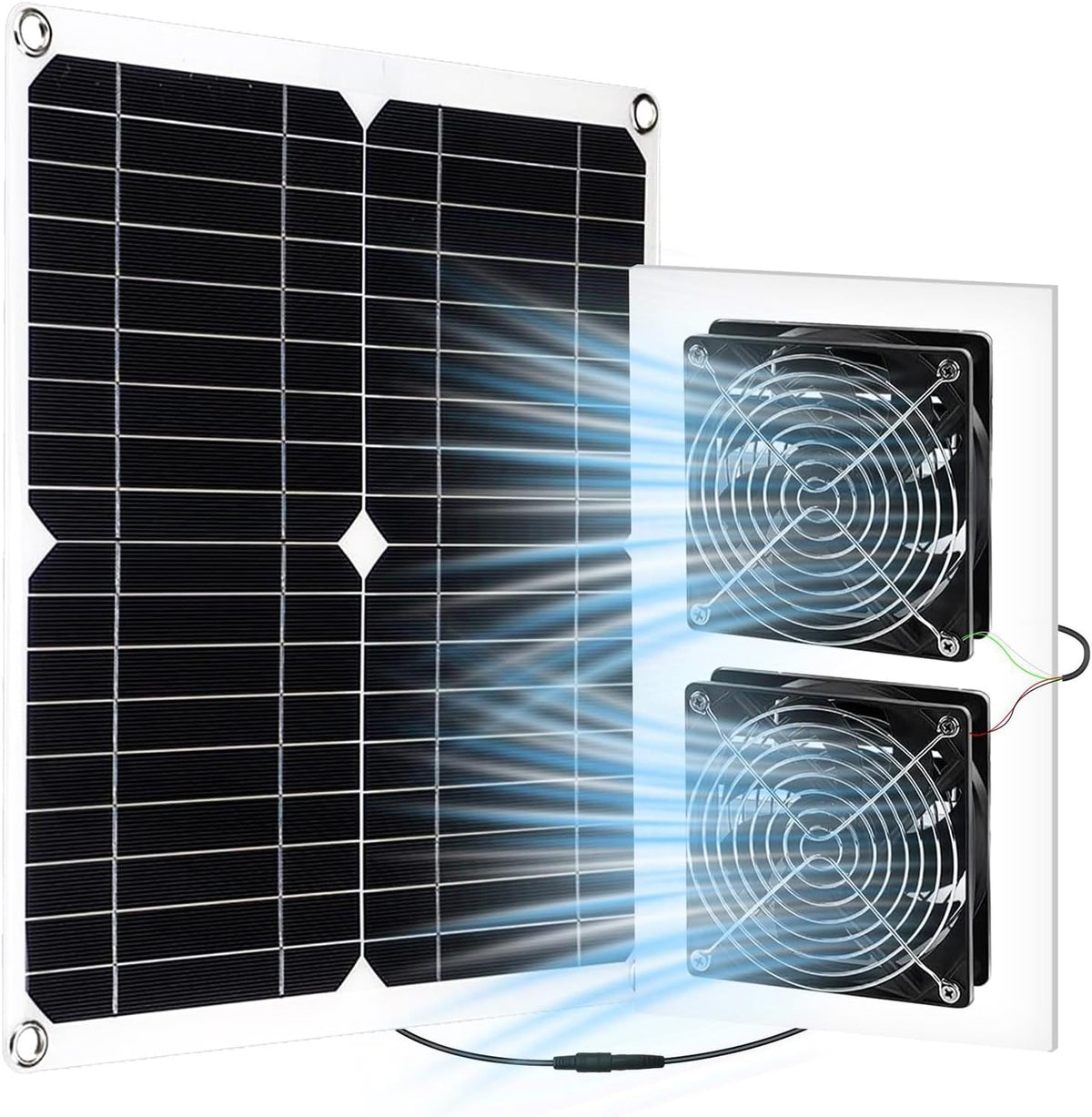25W Solar Powered Fan for Chicken Coop, Plug Play, Solar Exhaust Fan for Shed, Greenhouse, Dog House, Kennel, Attic, Barn, Waterproof Ventilation with Strong Airflow, Easy Connector